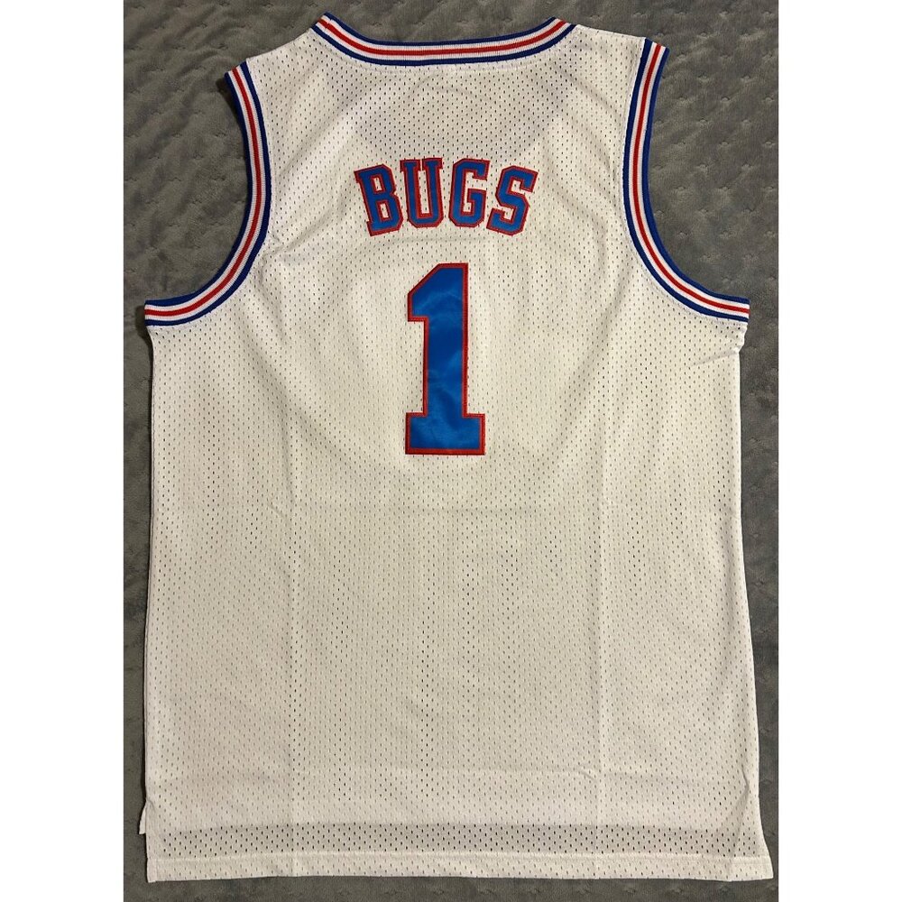 Space Jam Tune Squad Bugs Bunny 1 Basketball Jersey White Blue Mesh Large Looney